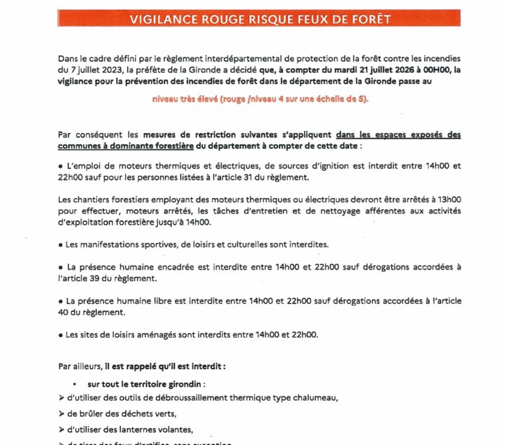 VIGILANCE ROUGE RISQUE FEUX DE FORET