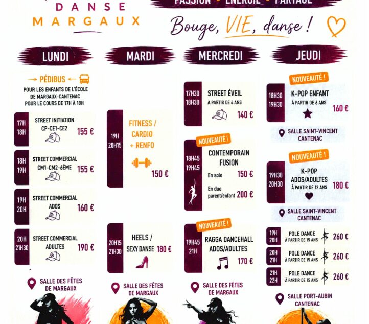 PLANNING DANSE MARGAUX 2026-2027